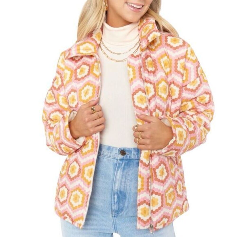 Show Me Your Mumu BOHO Powder Puffed Honeycomb Daisy Bomber Jacket - Picture 2 of 14
